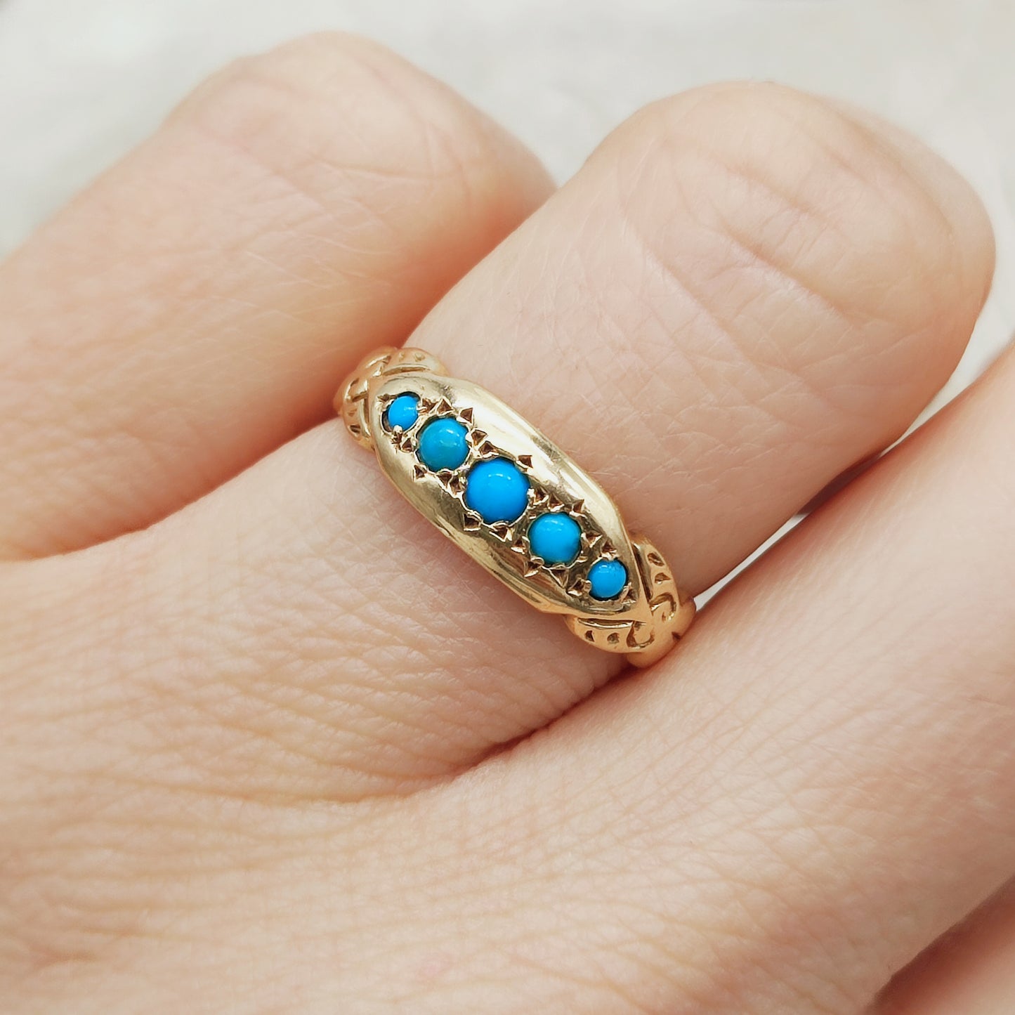 Antique Turquoise Five Stone Ring in 18K Gold  Birmingham 1912