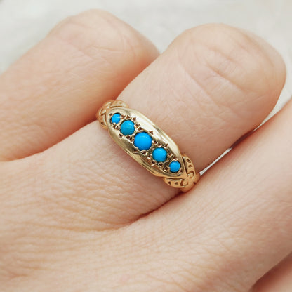 Antique Turquoise Five Stone Ring in 18K Gold  Birmingham 1912