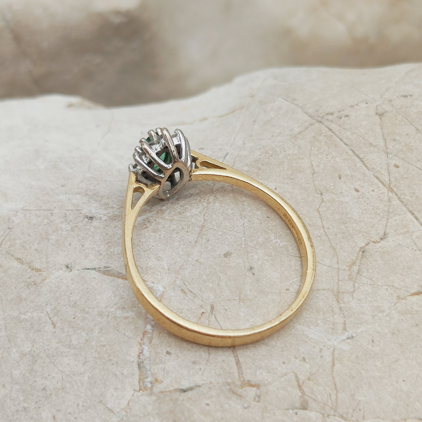 Vintage Emerald and Diamond Cluster Ring 18ct Gold London 1985