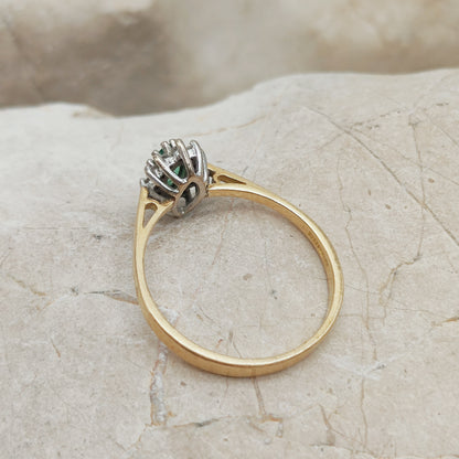 Vintage Emerald and Diamond Cluster Ring 18ct Gold London 1985