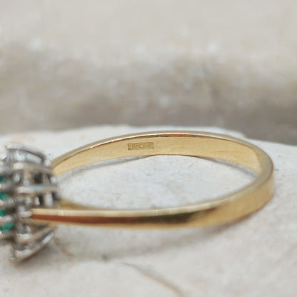 Vintage Emerald and Diamond Cluster Ring 18ct Gold London 1985