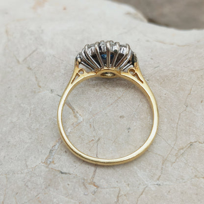 Vintage 18k Gold Sapphire Diamond Daisy Ring – 0.53ct Diamond Cluster