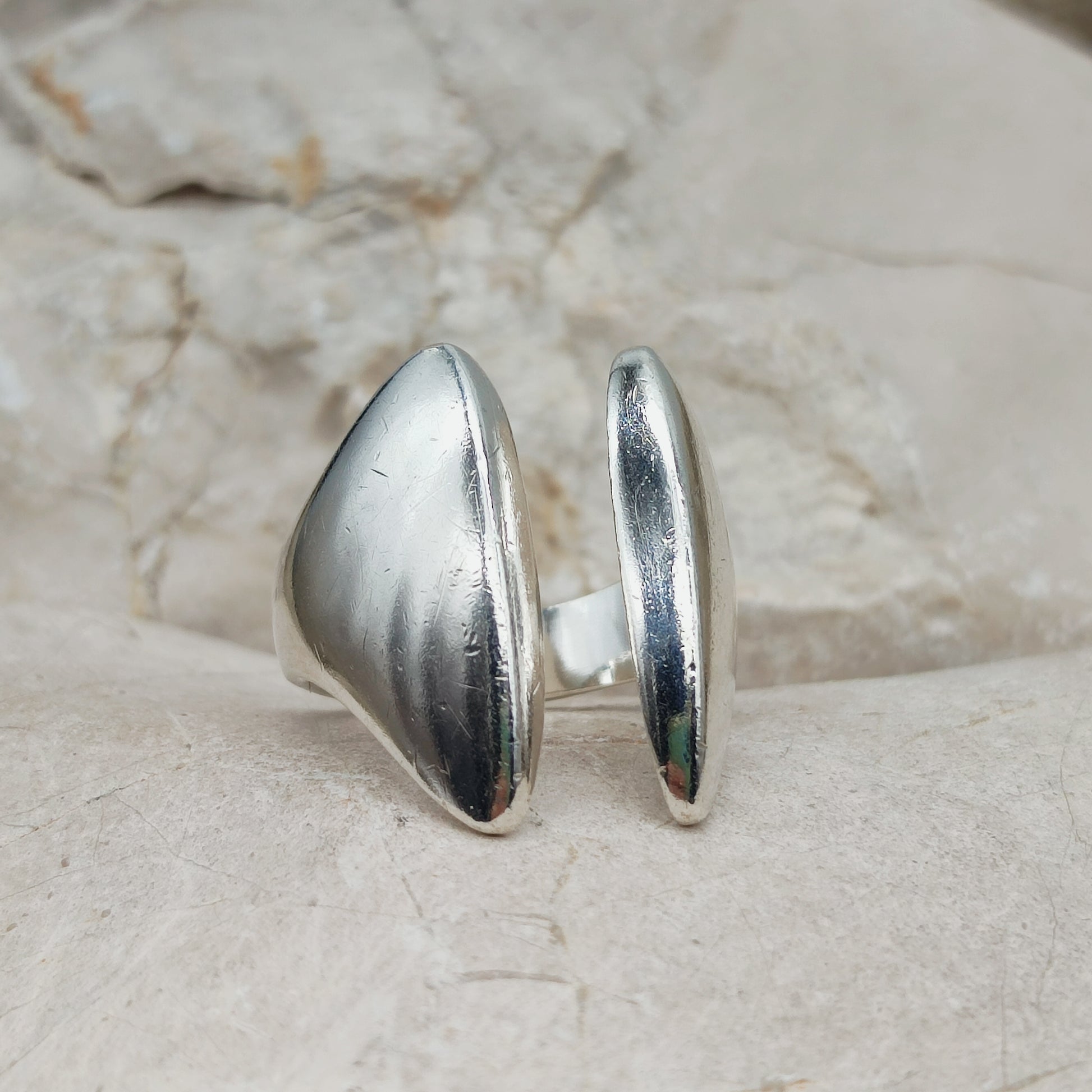 Vintage Hans Hansen zilveren ring asymmetrisch open ontwerp
