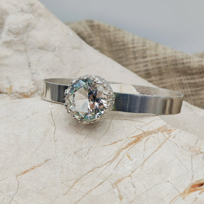 Vintage Swedish Silver Bracelet with Rock Crystal by Åke Lindström for Bengt Hallberg
