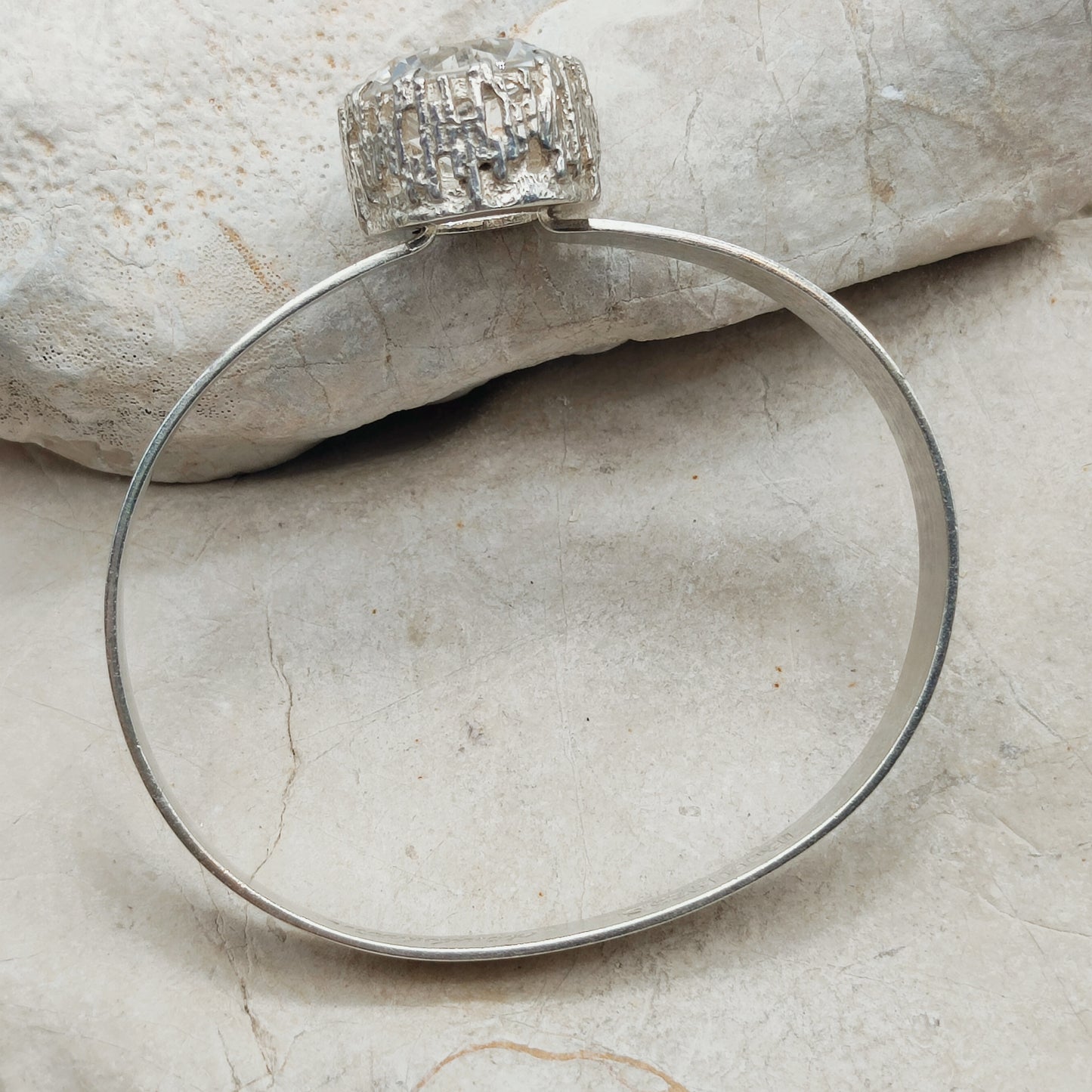Vintage Swedish Silver Bracelet with Rock Crystal by Åke Lindström for Bengt Hallberg