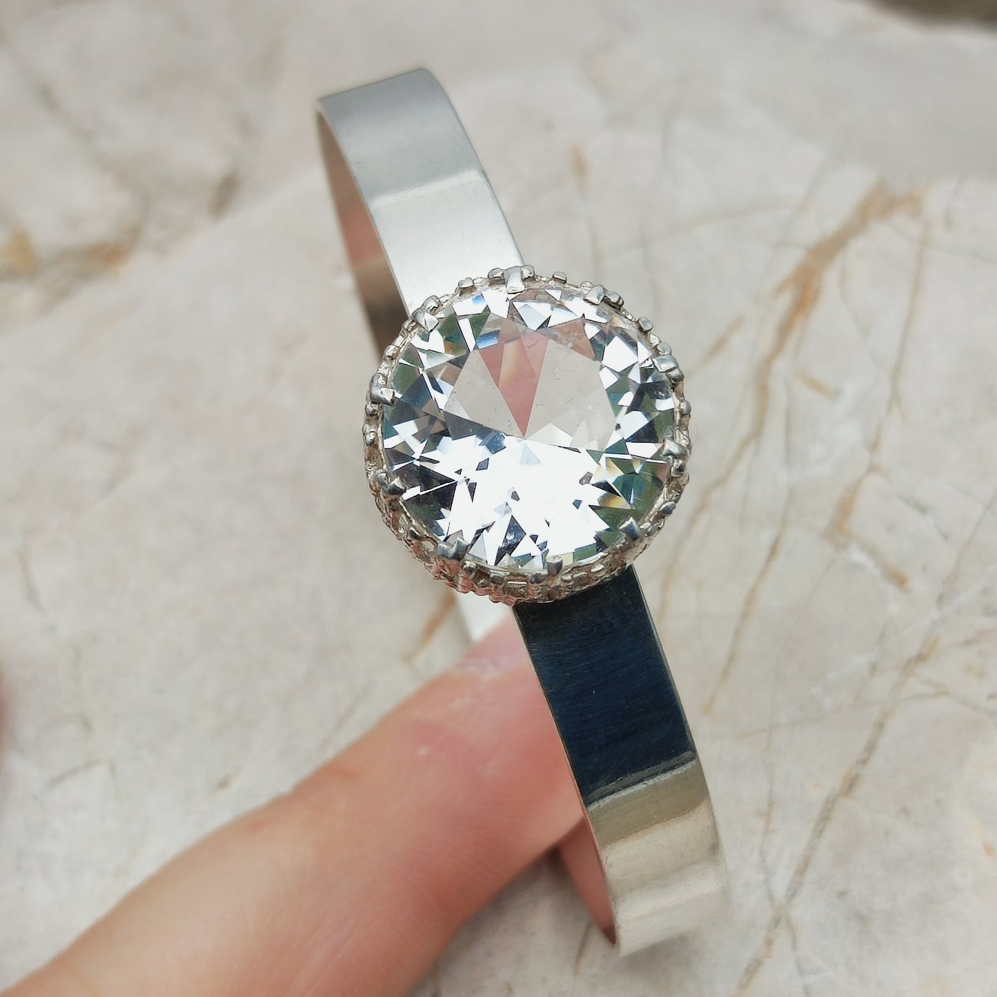 Vintage Swedish Silver Bracelet with Rock Crystal by Åke Lindström for Bengt Hallberg