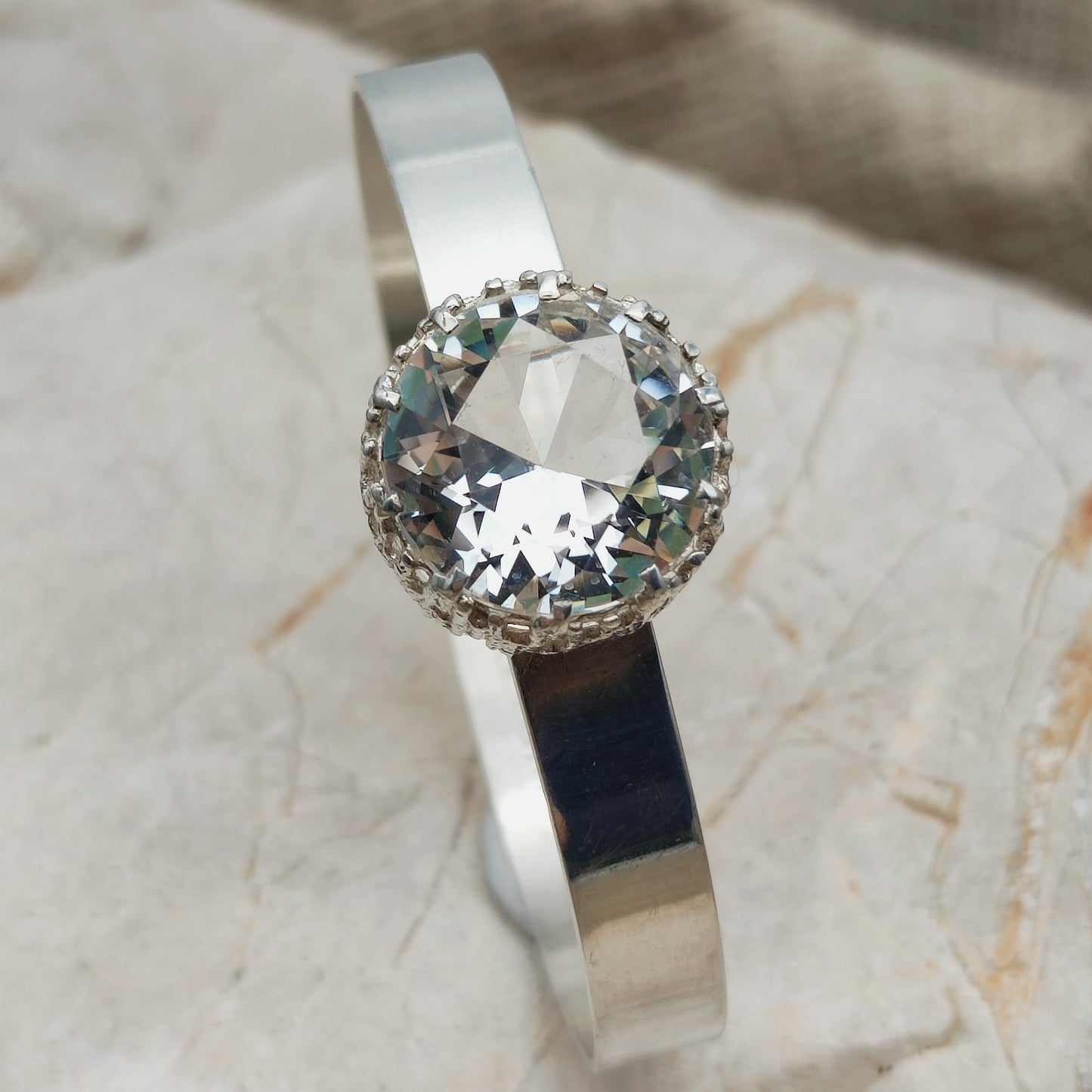 Vintage Swedish Silver Bracelet with Rock Crystal by Åke Lindström for Bengt Hallberg