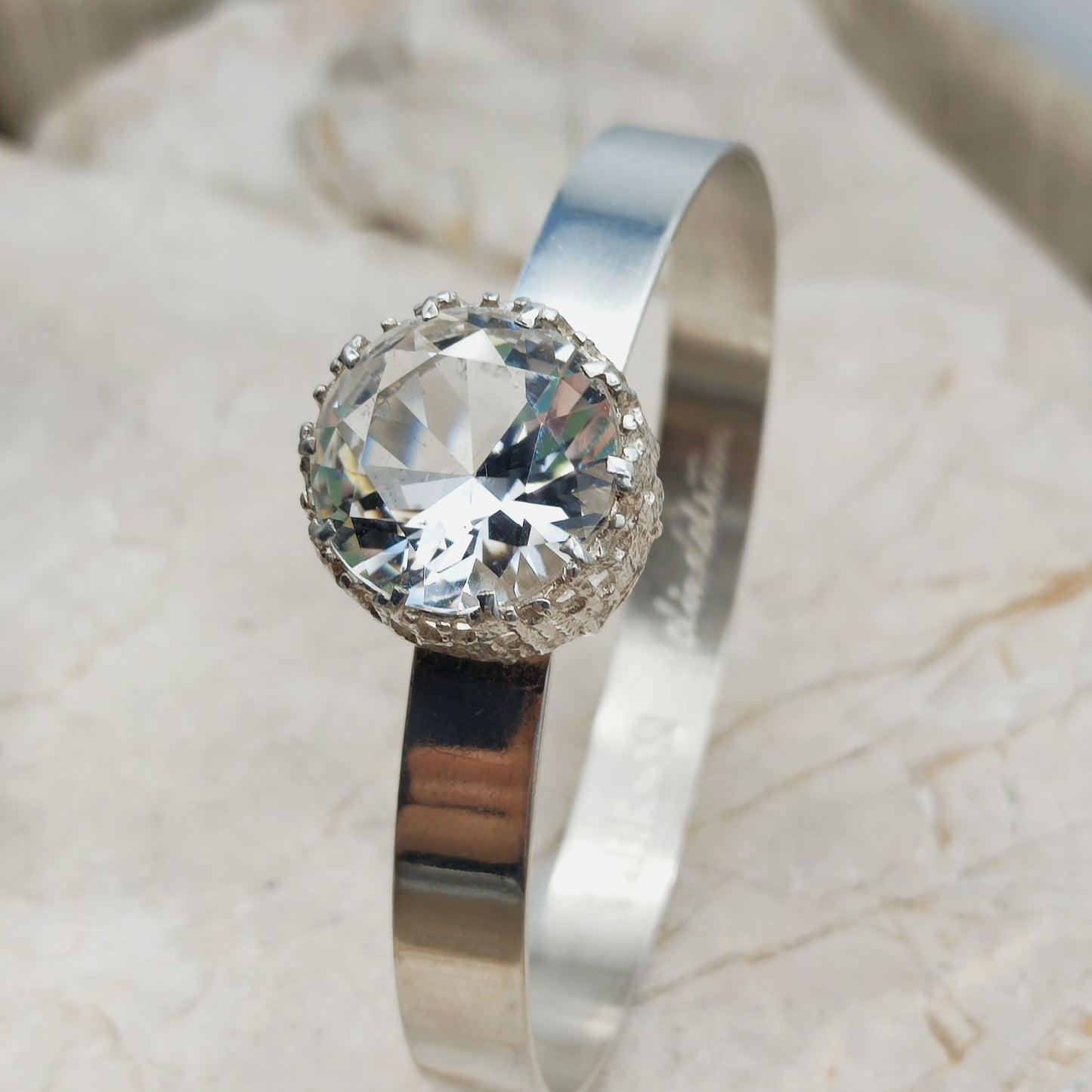 Vintage Swedish Silver Bracelet with Rock Crystal by Åke Lindström for Bengt Hallberg