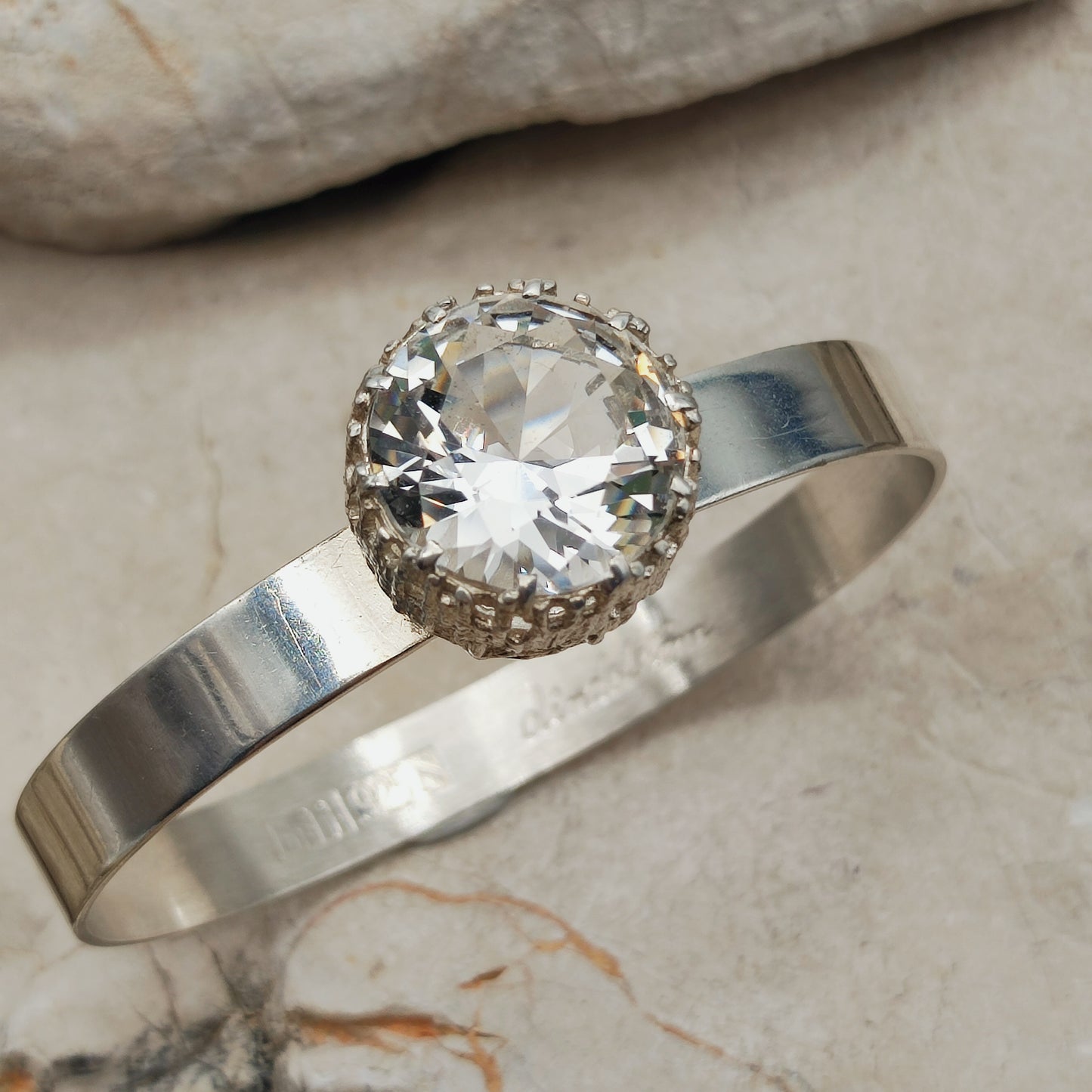 Vintage Swedish Silver Bracelet with Rock Crystal by Åke Lindström for Bengt Hallberg