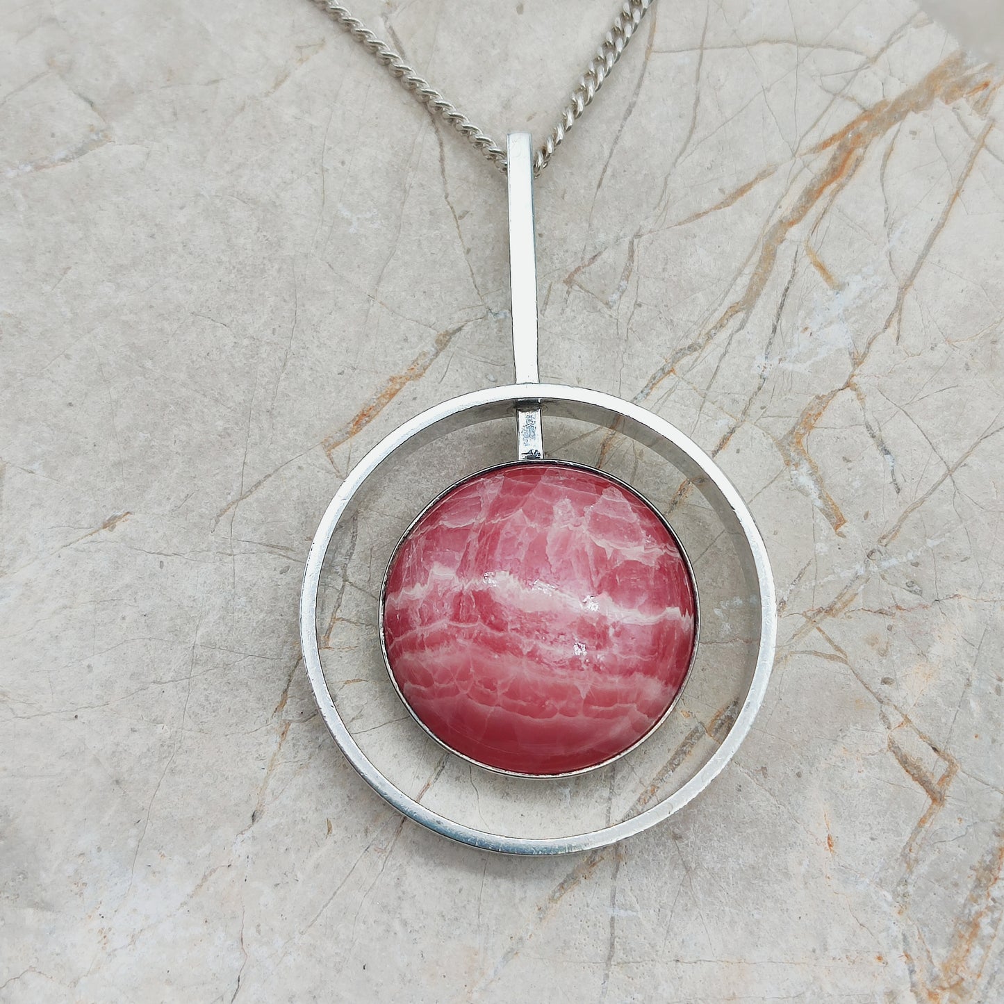 Vintage zilveren hanger Niels Erik From met rhodochrosiet cabochon