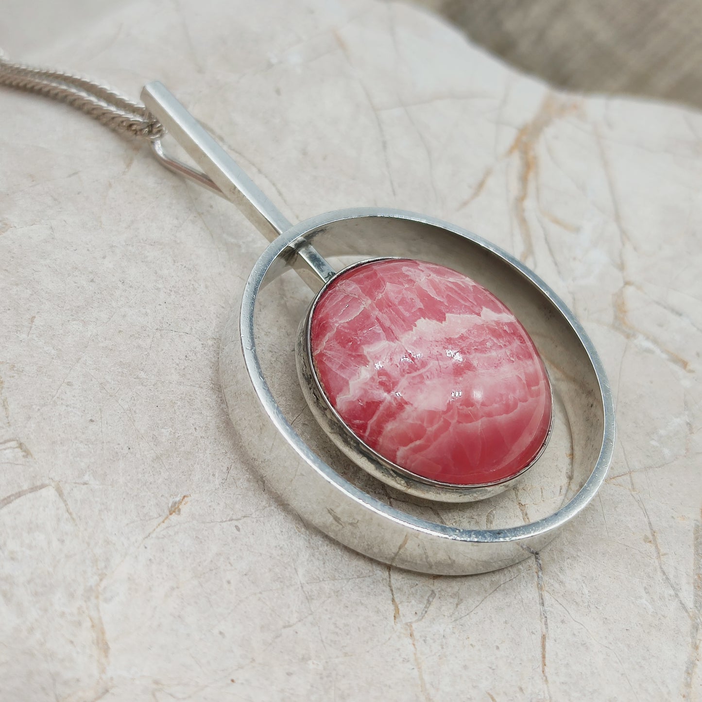 Vintage modernist necklace by Niels Erik From with Rhodochrosite