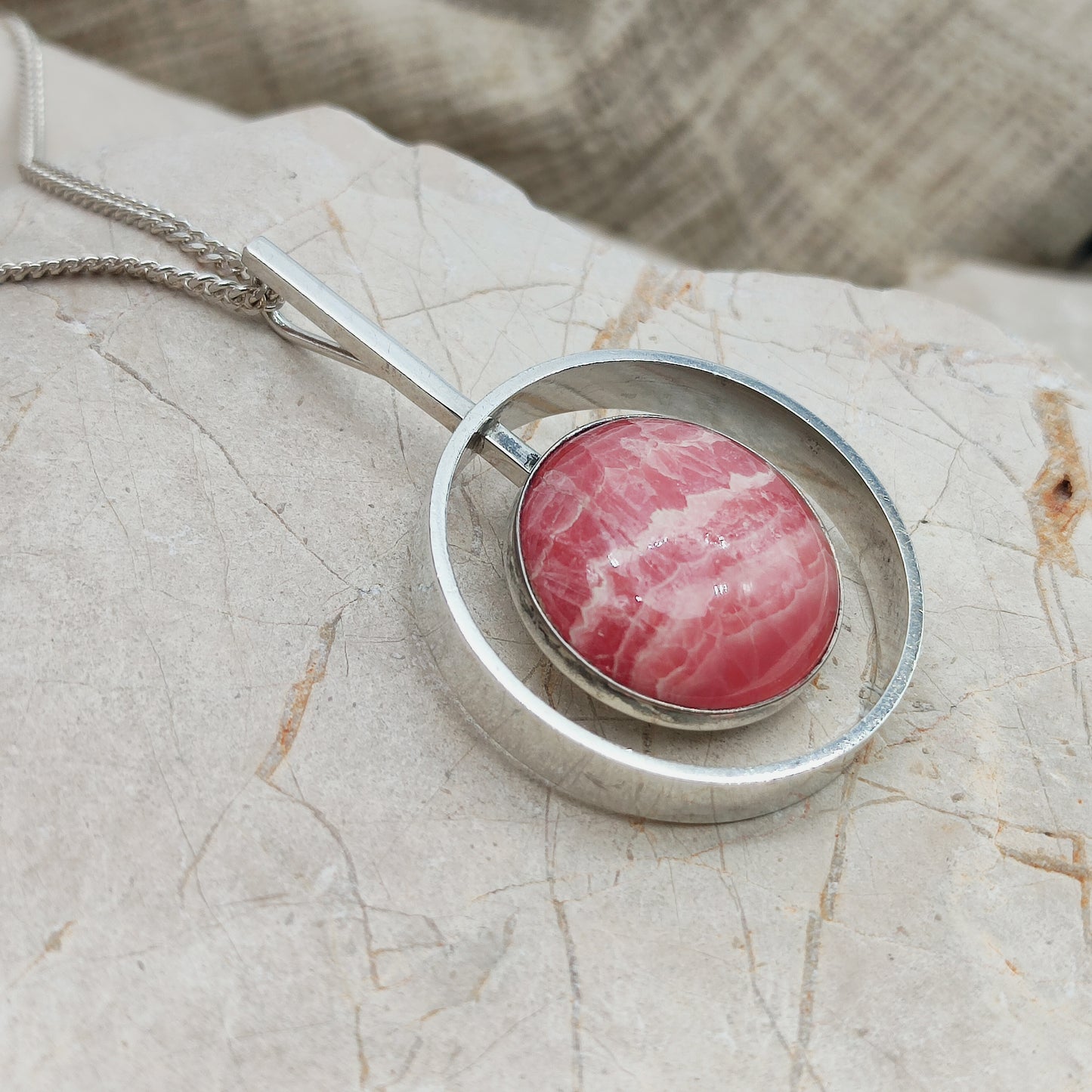Vintage modernist necklace by Niels Erik From with Rhodochrosite