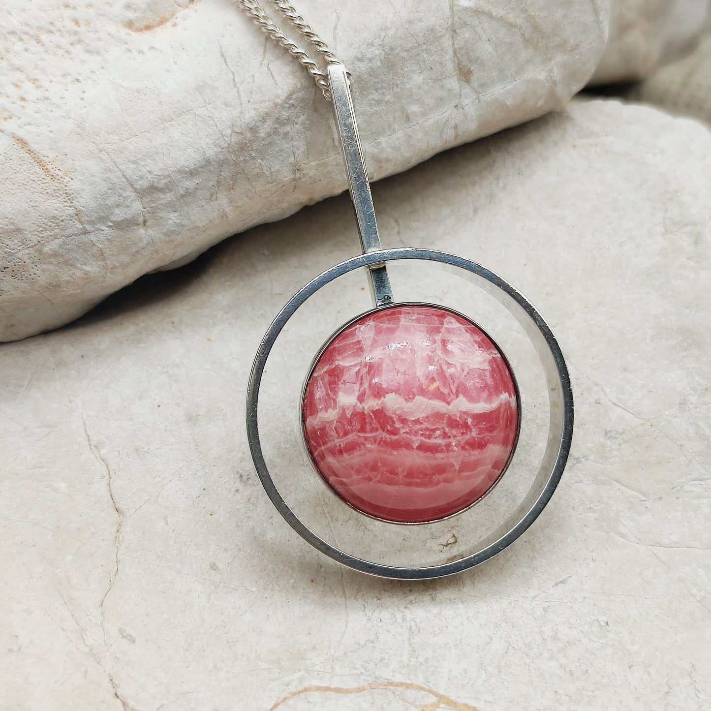Vintage modernist necklace by Niels Erik From with Rhodochrosite
