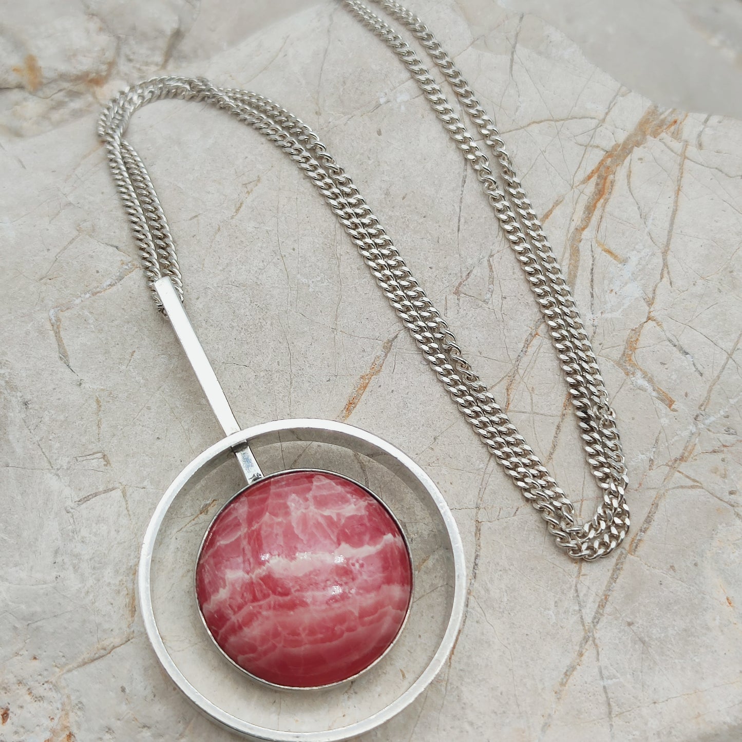 Vintage modernist necklace by Niels Erik From with Rhodochrosite