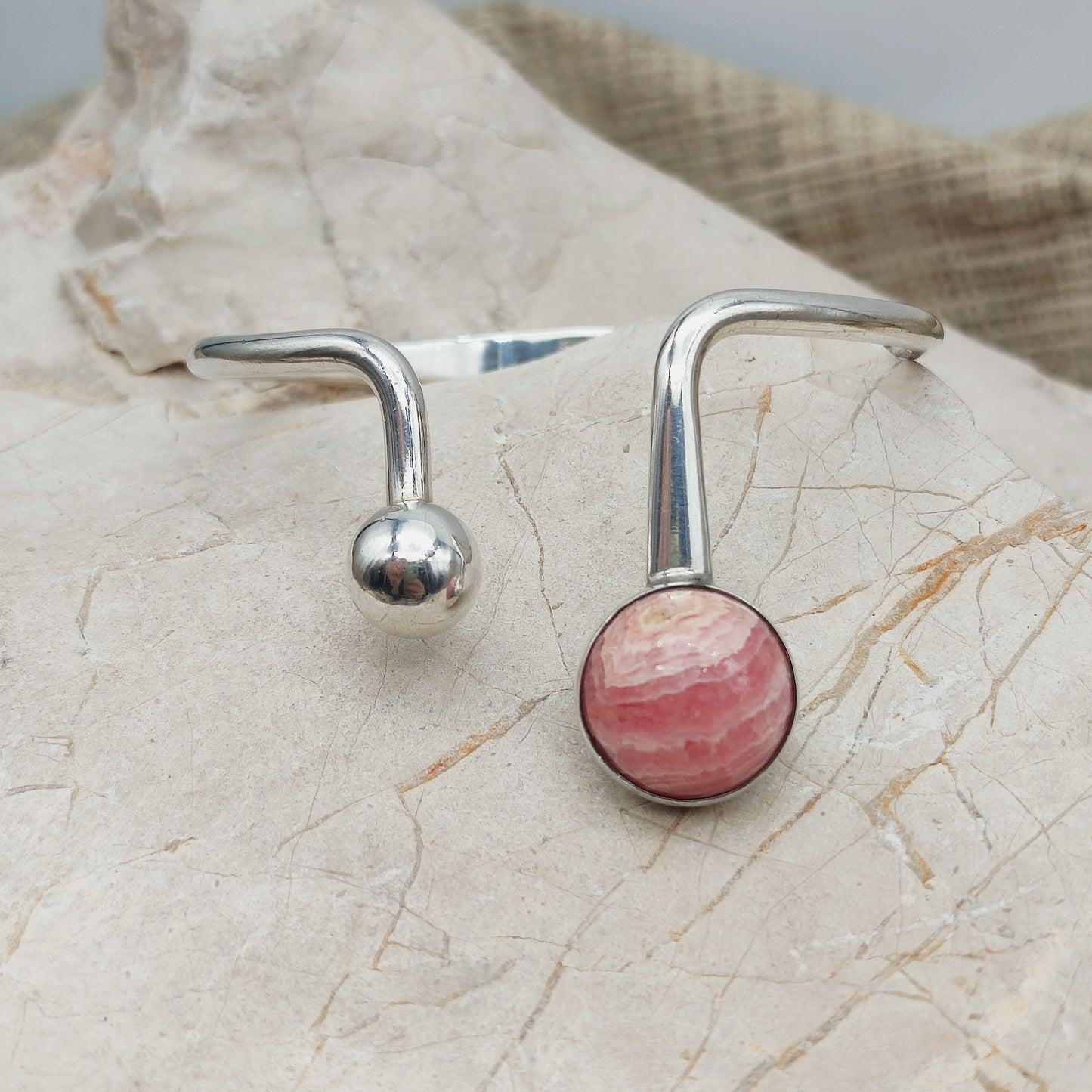 Vintage modernist bracelet by Niels Erik From with Rhodochrosite