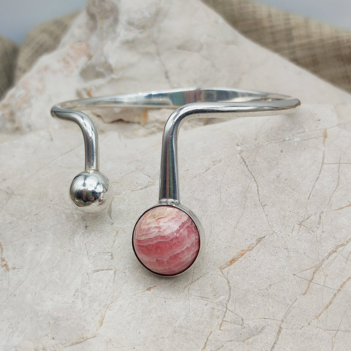Vintage modernist bracelet by Niels Erik From with Rhodochrosite