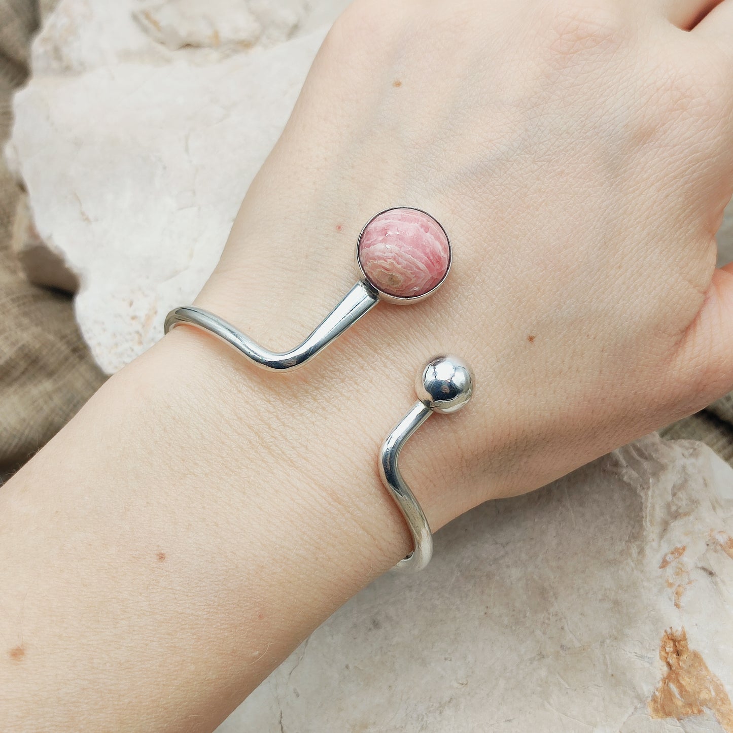 Vintage modernist bracelet by Niels Erik From with Rhodochrosite