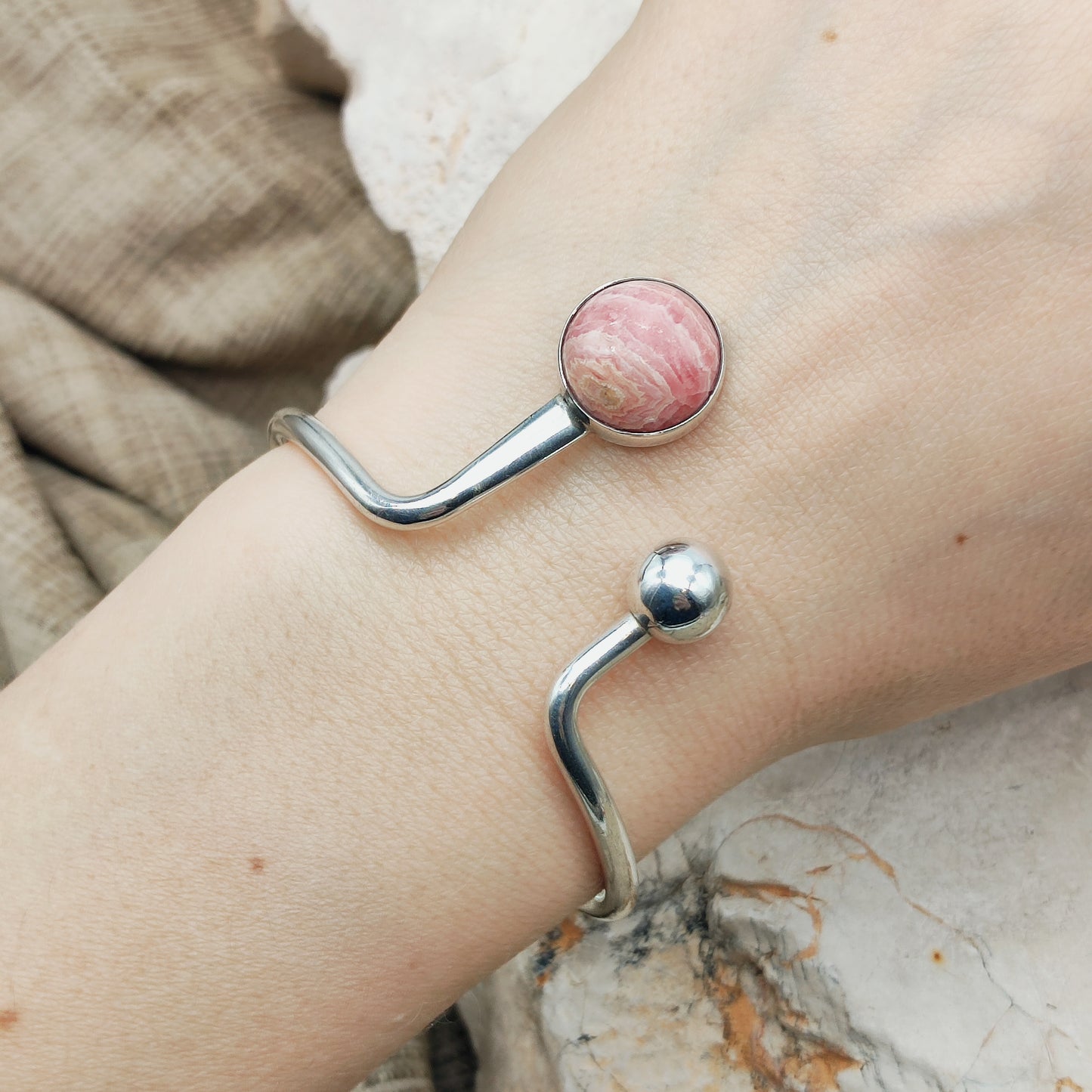 Vintage modernist bracelet by Niels Erik From with Rhodochrosite