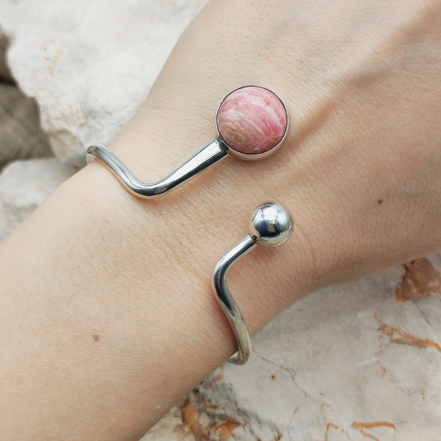Vintage modernist bracelet by Niels Erik From with Rhodochrosite
