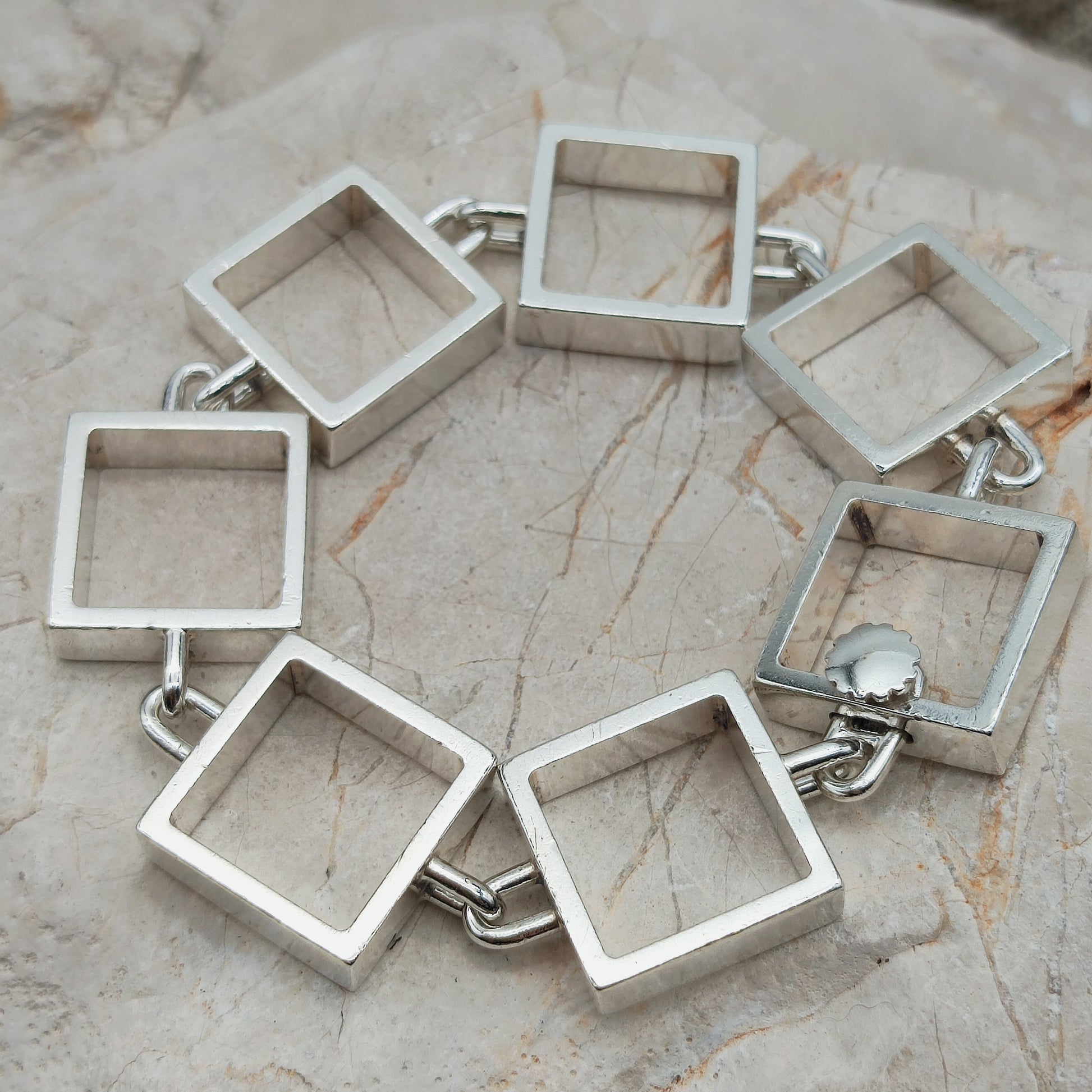 Zilveren Hans Hansen armband met open vierkante schakels