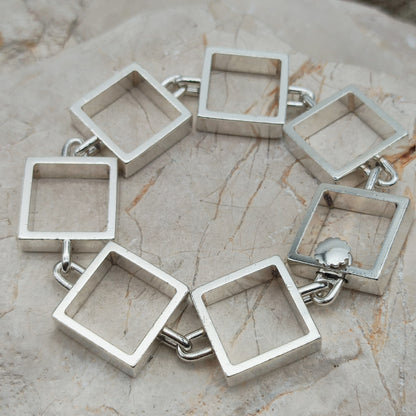 Zilveren Hans Hansen armband met open vierkante schakels
