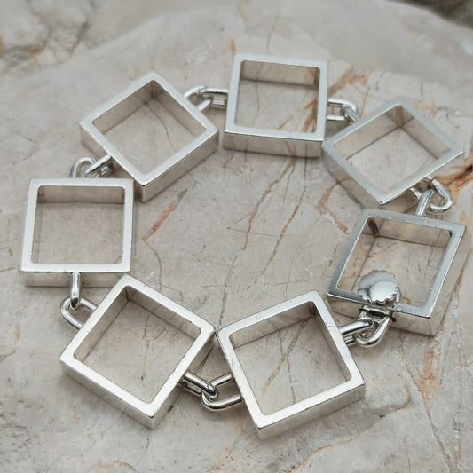Zilveren Hans Hansen armband met open vierkante schakels