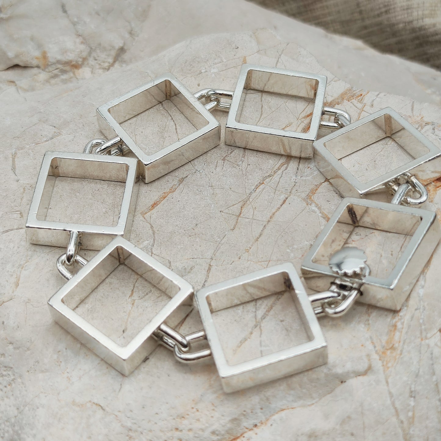 Heavy Iconic Vintage Silver Squares Bracelet by Hans Hansen