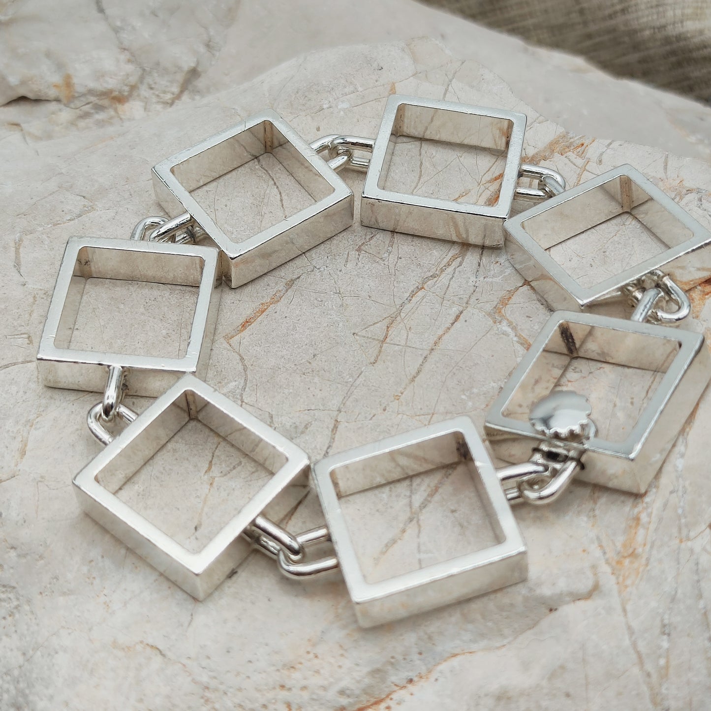 Heavy Iconic Vintage Silver Squares Bracelet by Hans Hansen