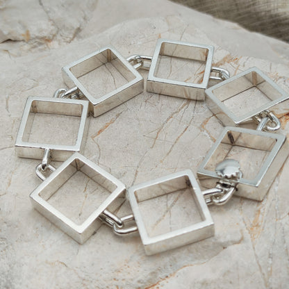 Heavy Iconic Vintage Silver Squares Bracelet by Hans Hansen