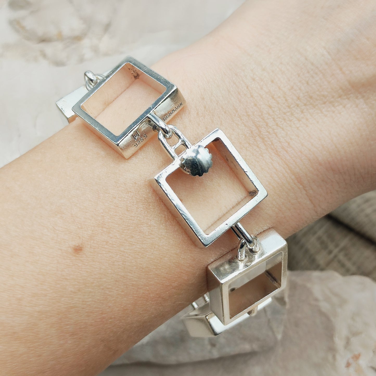 Heavy Iconic Vintage Silver Squares Bracelet by Hans Hansen