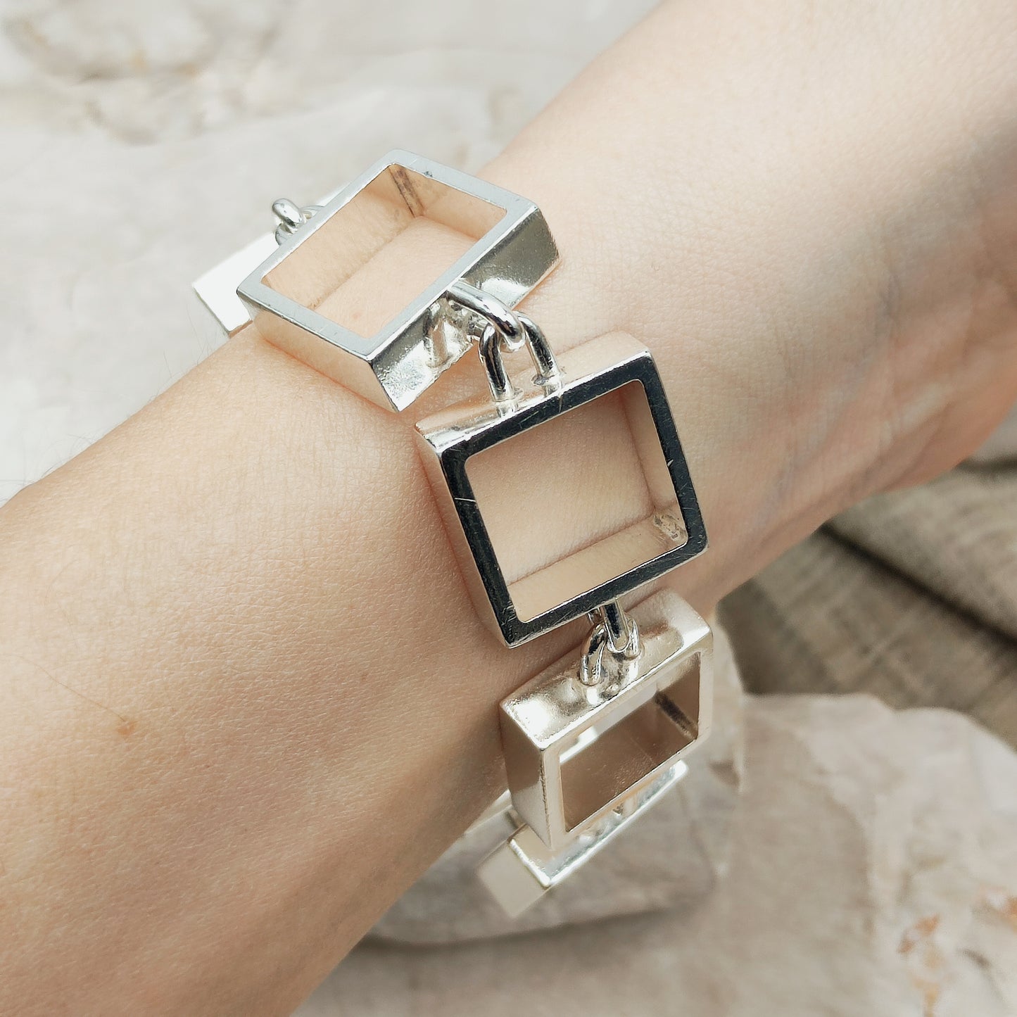 Heavy Iconic Vintage Silver Squares Bracelet by Hans Hansen