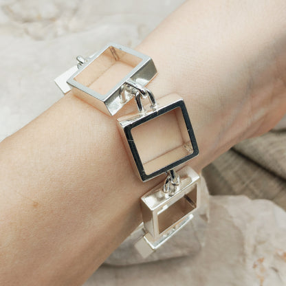 Heavy Iconic Vintage Silver Squares Bracelet by Hans Hansen