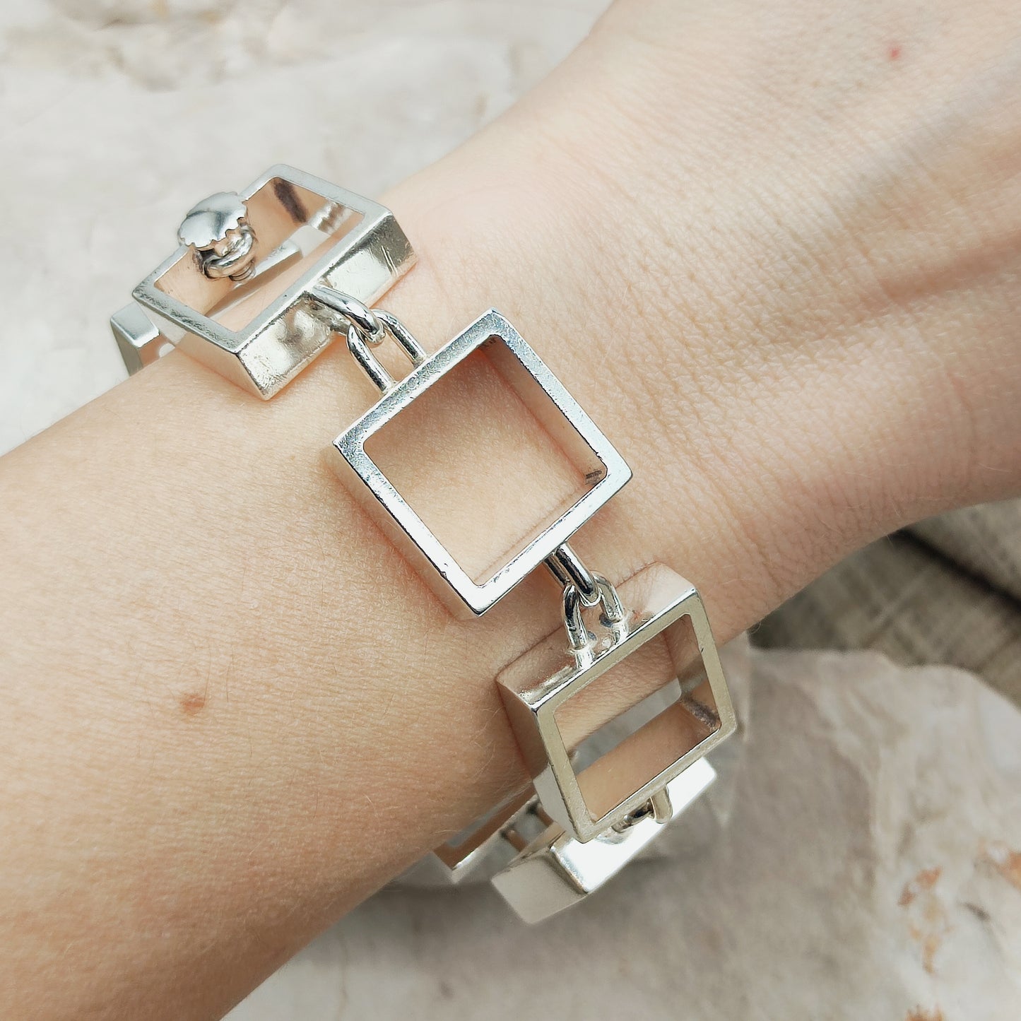 Heavy Iconic Vintage Silver Squares Bracelet by Hans Hansen