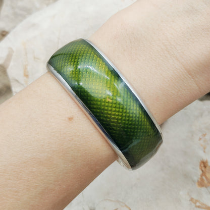 Vintage Gori Italian Sterling Silver Green Guilloché Enamel Cuff Bracelet