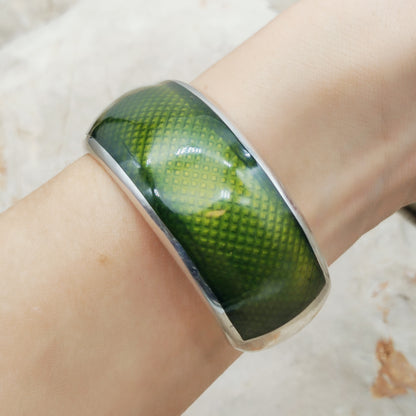 Vintage Gori Italian Sterling Silver Green Guilloché Enamel Cuff Bracelet