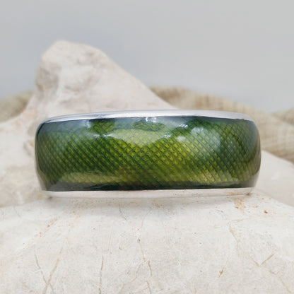 Vintage Gori Italian Sterling Silver Green Guilloché Enamel Cuff Bracelet