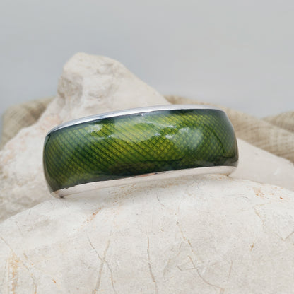 Vintage Gori Italian Sterling Silver Green Guilloché Enamel Cuff Bracelet