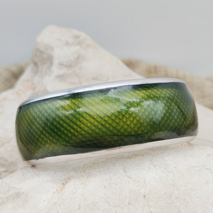 Vintage Gori Italian Sterling Silver Green Guilloché Enamel Cuff Bracelet