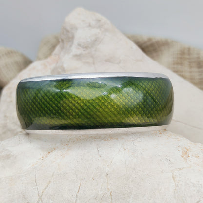 Vintage Gori Italian Sterling Silver Green Guilloché Enamel Cuff Bracelet