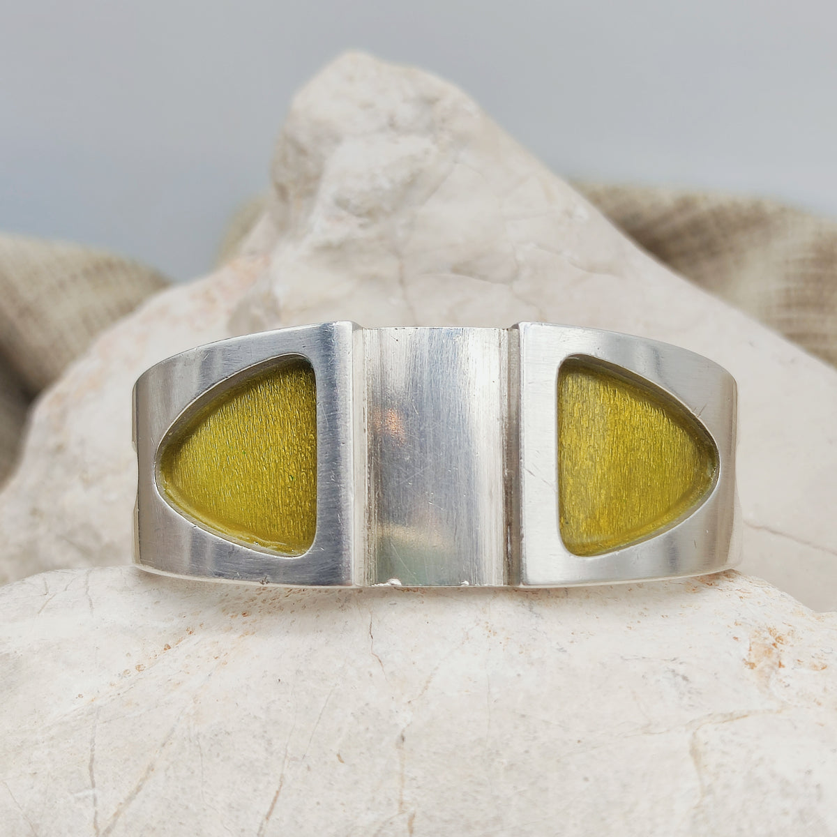 Vintage French Modernist Green Enamel Cuff in Silver – SiK 1970