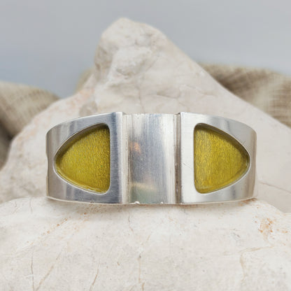 Vintage French Modernist Green Enamel Cuff in Silver – SiK 1970