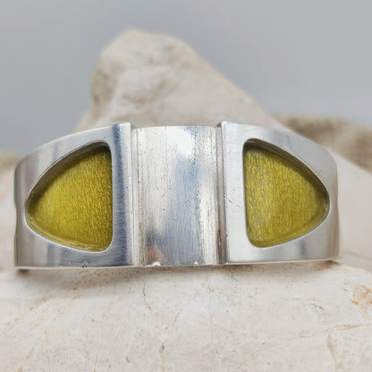 Vintage French Modernist Green Enamel Cuff in Silver – SiK 1970