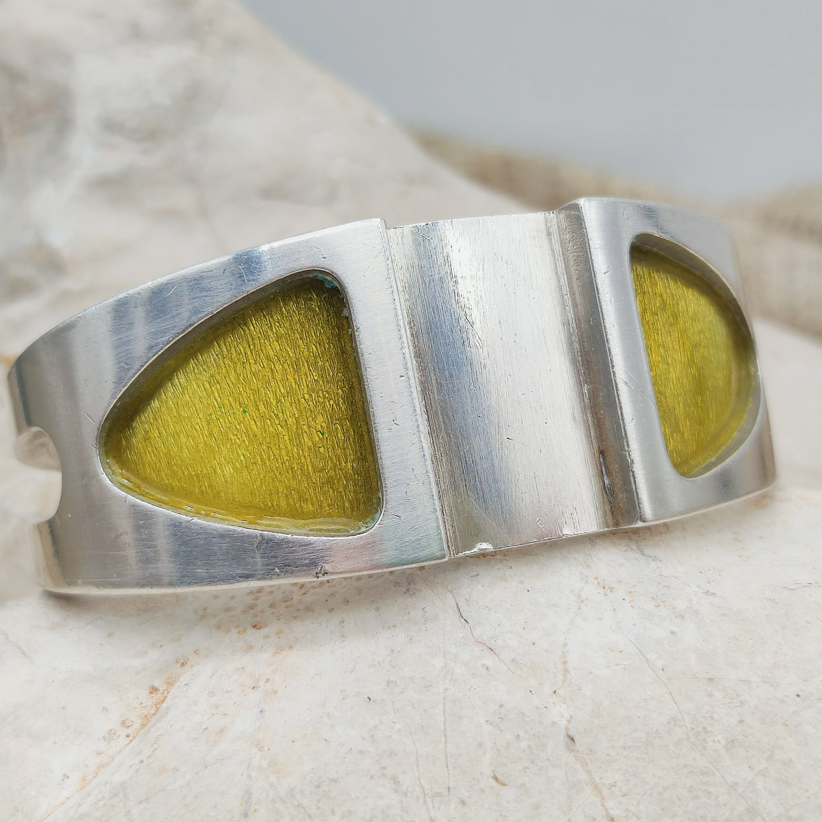 Vintage French Modernist Green Enamel Cuff in Silver – SiK 1970