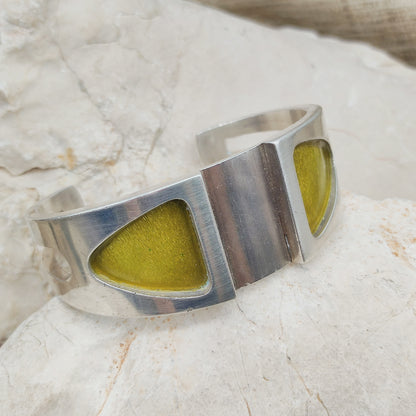 Vintage French Modernist Green Enamel Cuff in Silver – SiK 1970
