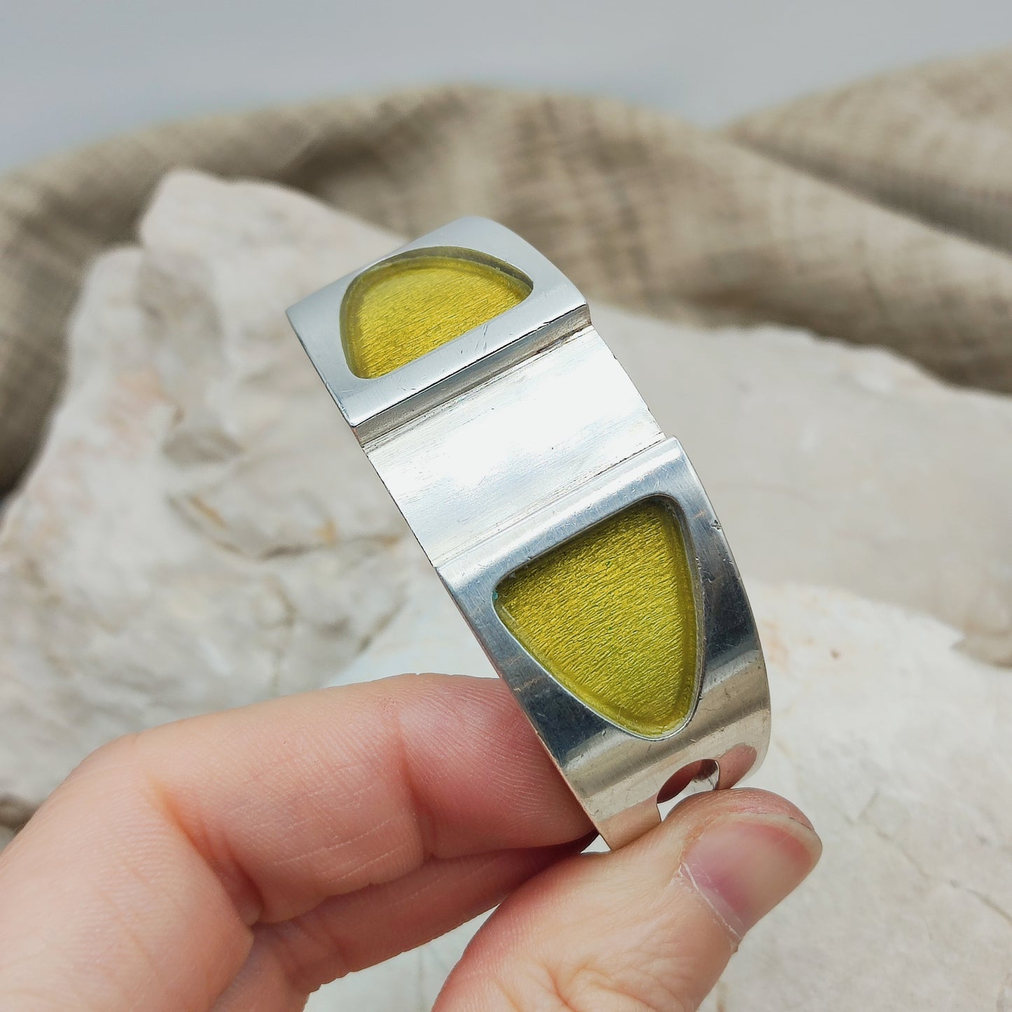 Vintage French Modernist Green Enamel Cuff in Silver – SiK 1970