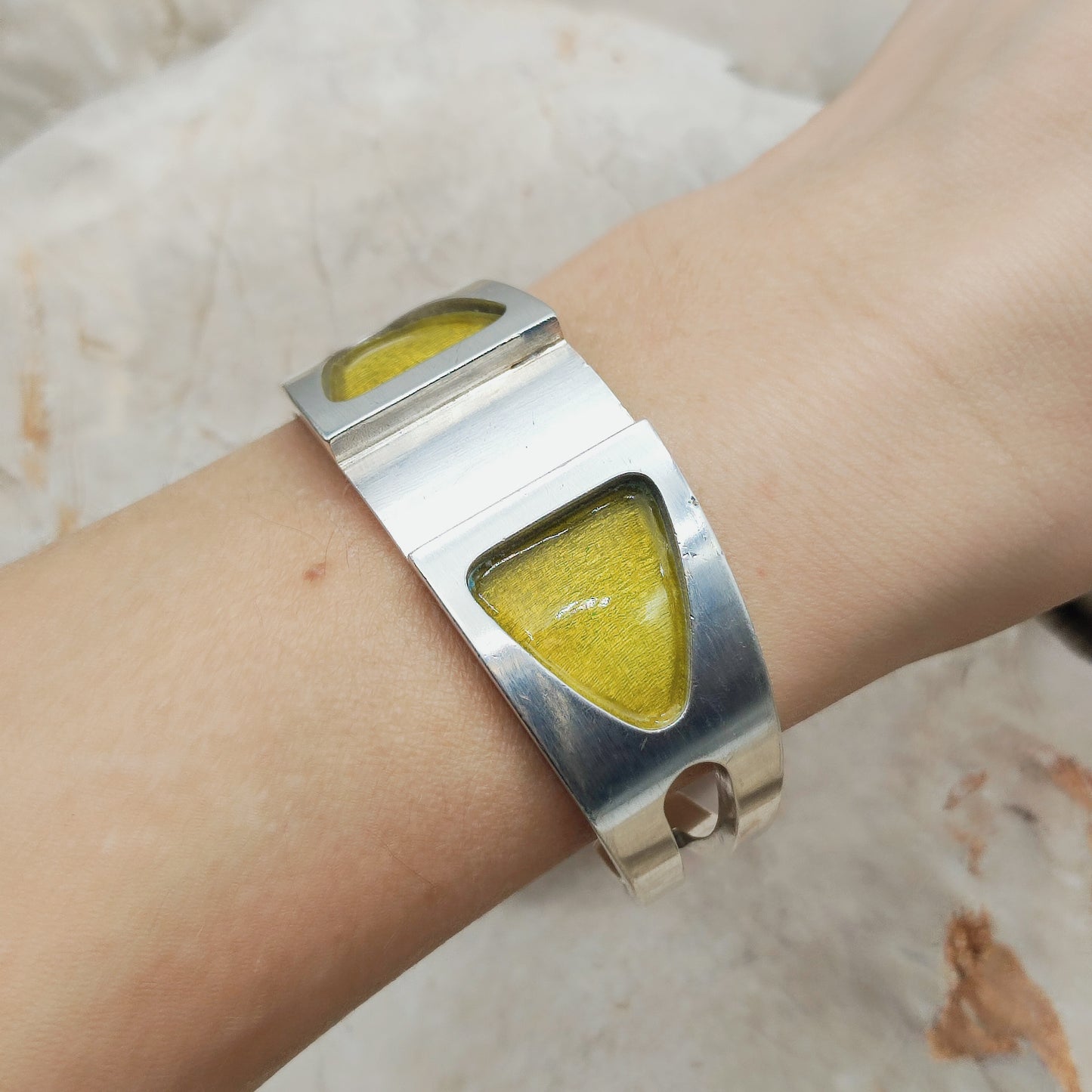 Vintage French Modernist Green Enamel Cuff in Silver – SiK 1970