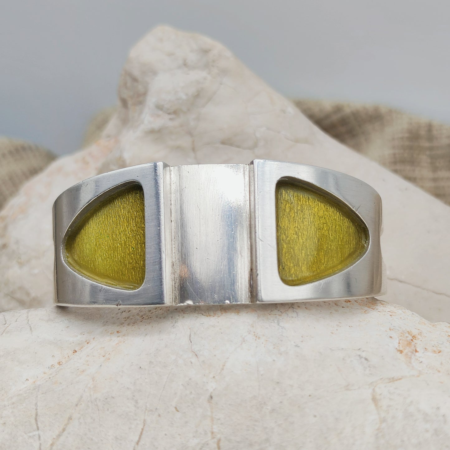 Vintage French Modernist Green Enamel Cuff in Silver – SiK 1970