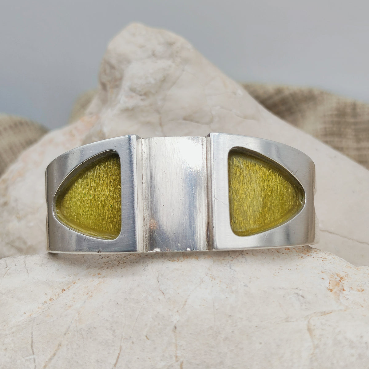Vintage French Modernist Green Enamel Cuff in Silver – SiK 1970