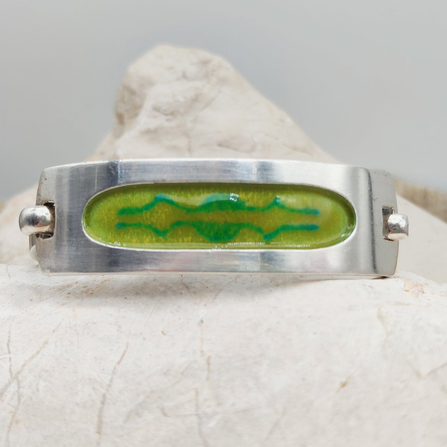 Vintage French bracelet in silver with green enamel - SIK, circa 1970