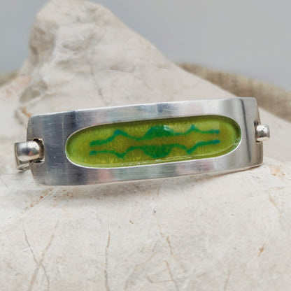 Vintage French bracelet in silver with green enamel - SIK, circa 1970